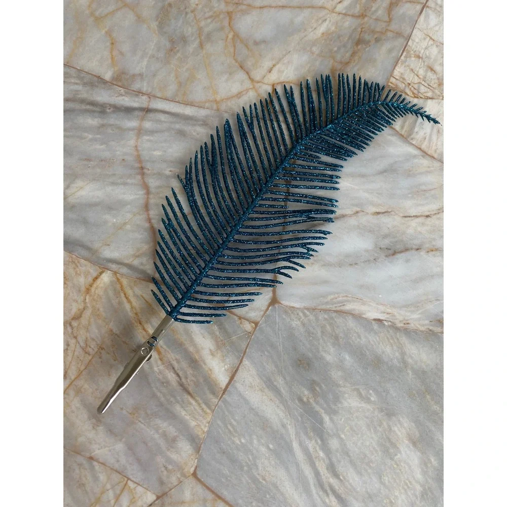 Set of 4 Glitter Feather Hair Clips Teal Blue and Purple Plume Alligator Clips